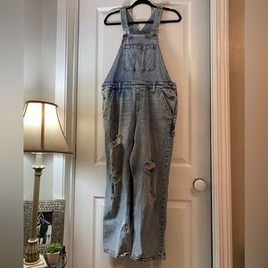 Distressed overalls